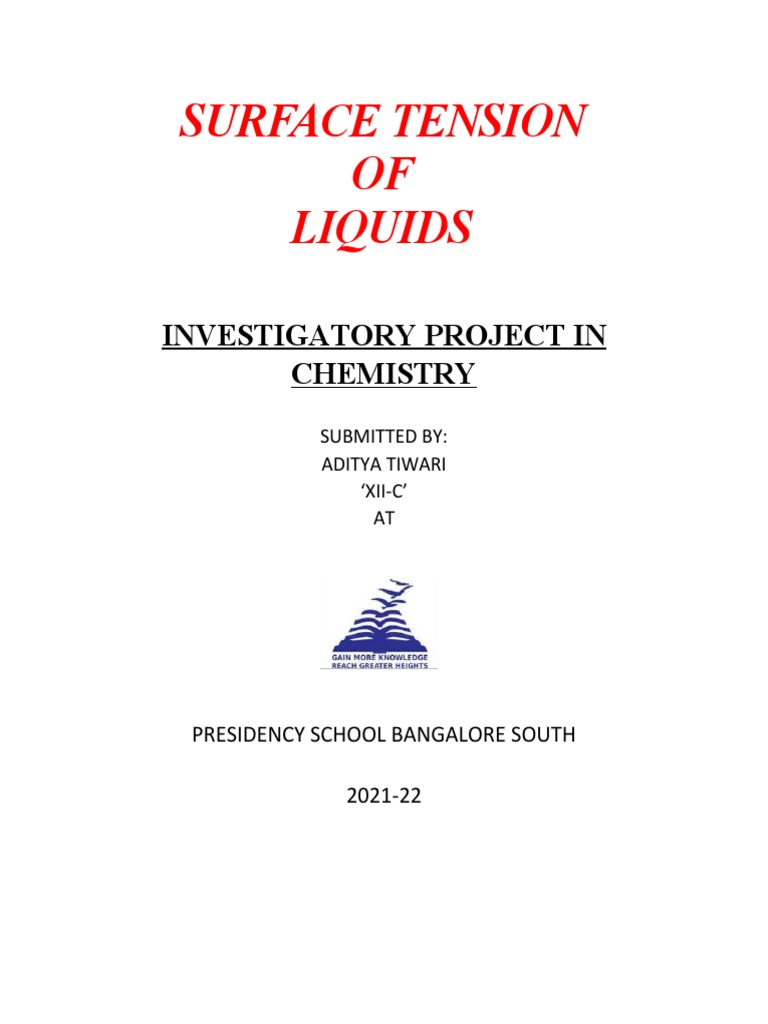 Surface Tension of Liquids Investigatory Project | PDF | Surface ...