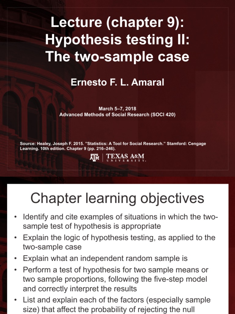 Lecture (Chapter 9) Hypothesis Testing II The TwoSample Case PDF