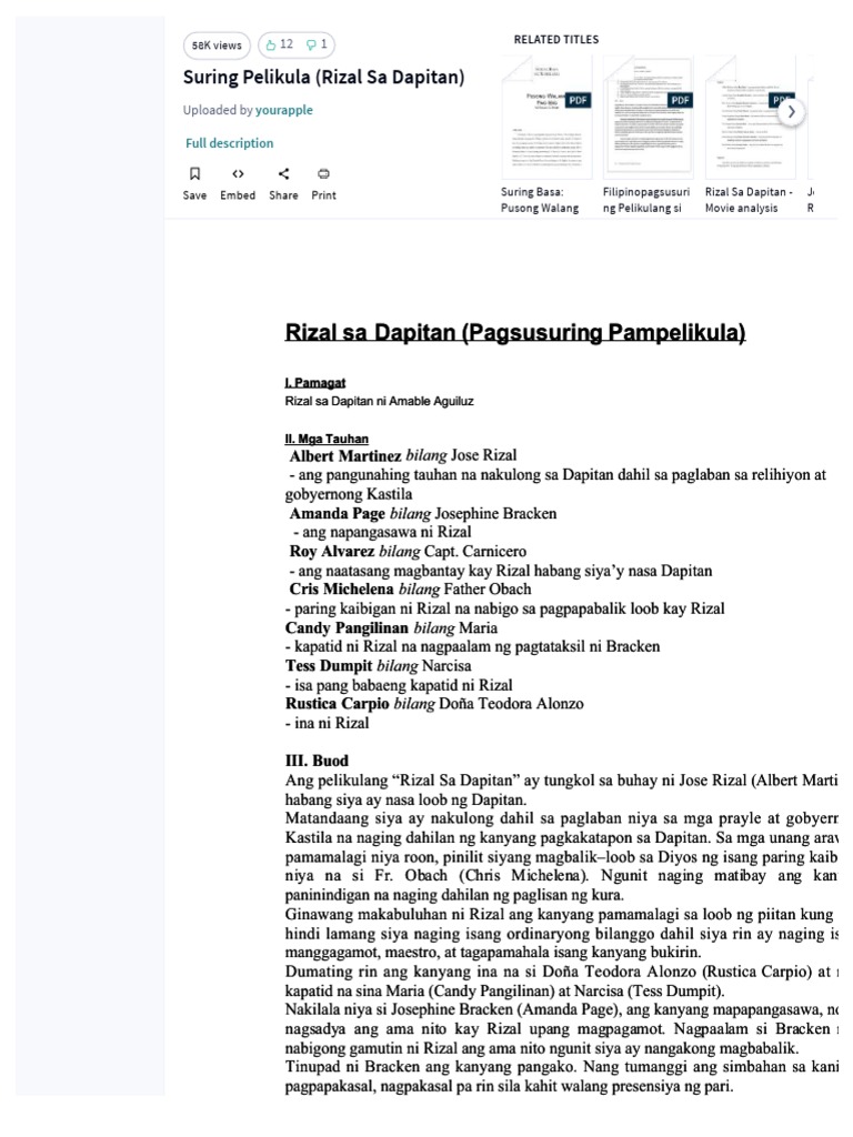 PDF Suring Pelikula Rizal Sa Dapitan - Compress | PDF