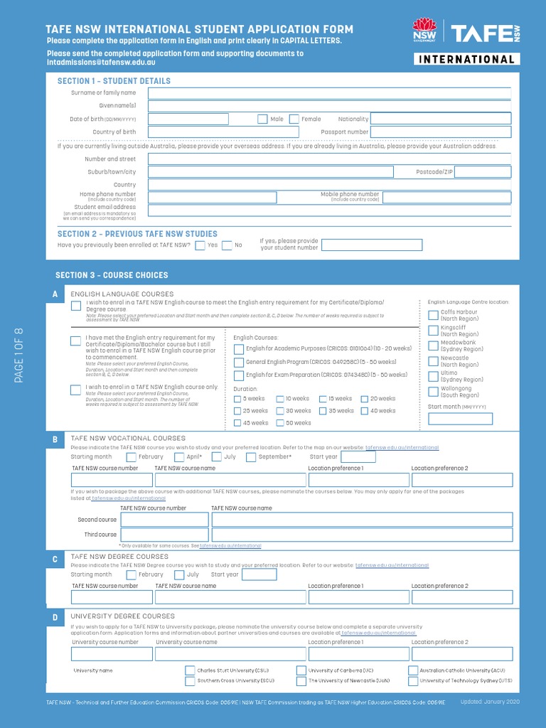 2020 International Student Application Form | PDF | Vocational ...