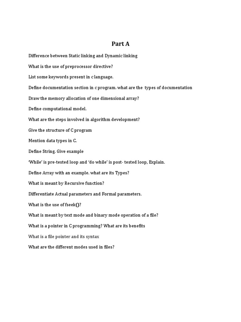 C Programming Important Questions | PDF | Teaching Methods & Materials ...