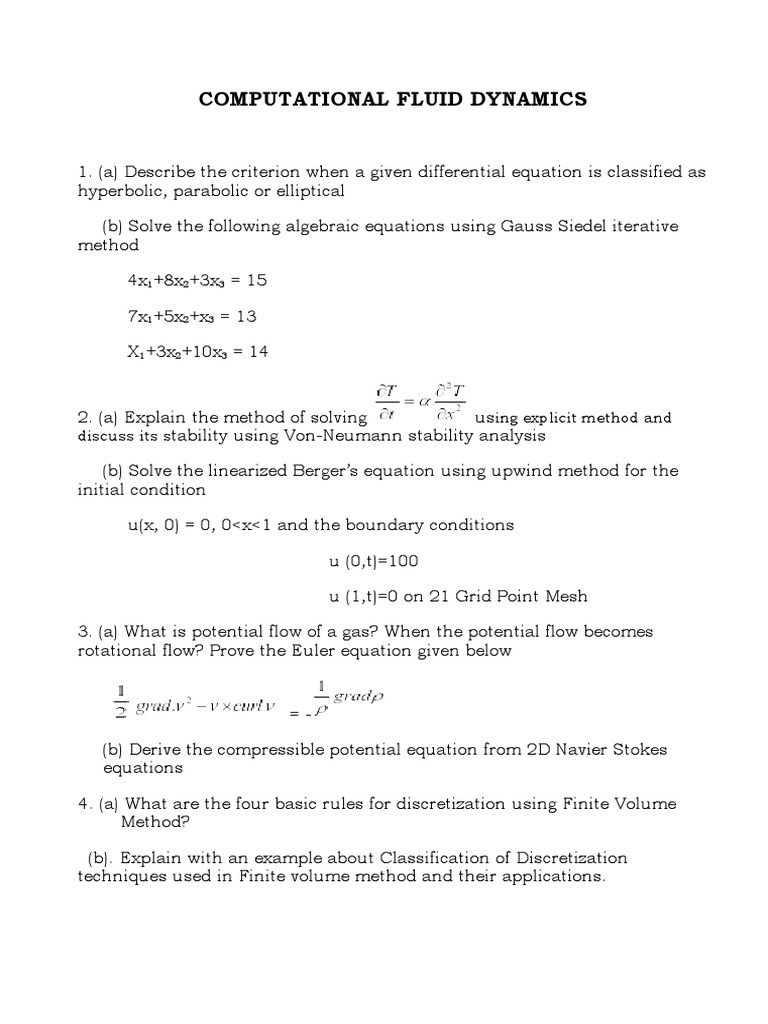 Computational Fluid Dynamics Question Paper PDF