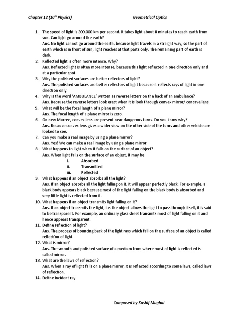 Chapter12 Geometrical Optics PDF Mirror Optics