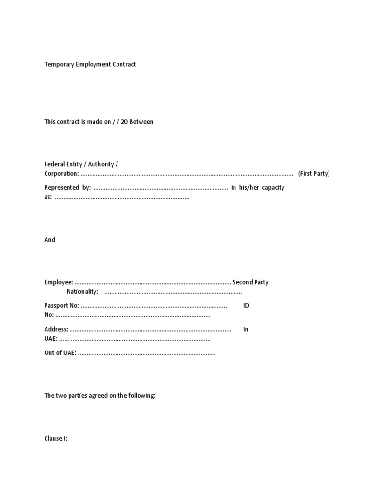 Temporary Employment Contract PDF Employment Federal Government Of The United States
