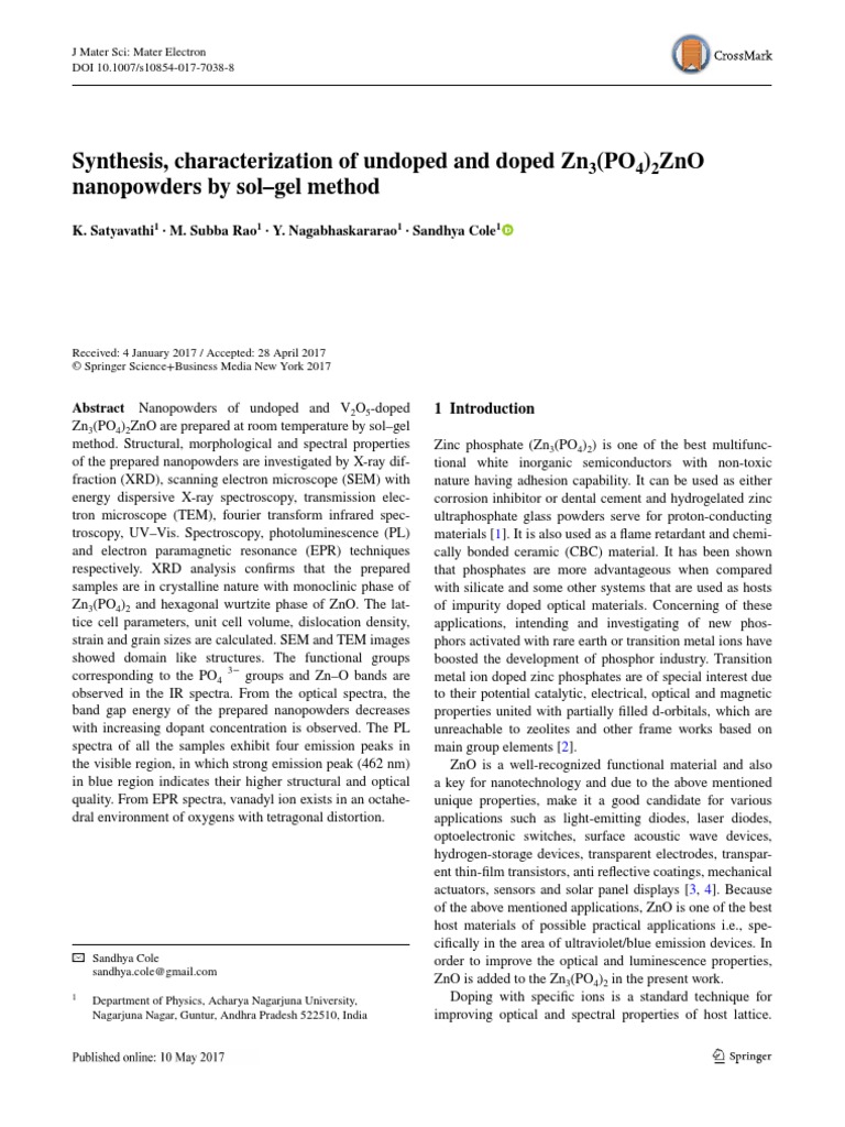 Synthesis, Characterization of Undoped and Doped ZN (Po) Zno ...