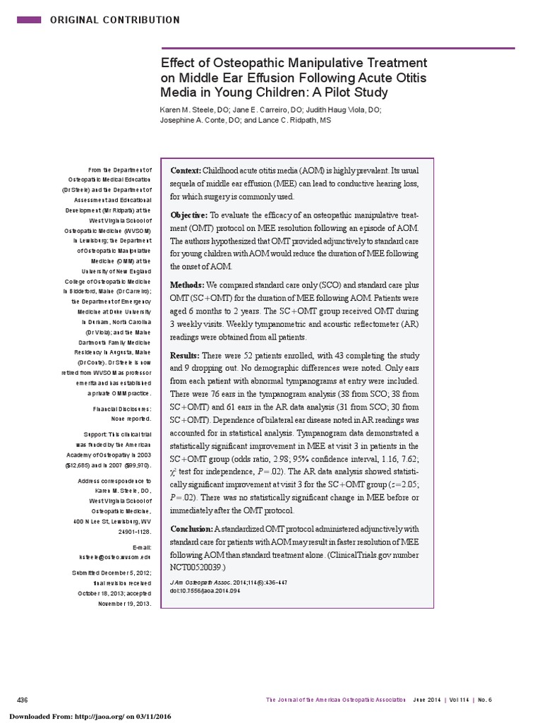 Effect of Osteopathic Manipulative Treatment On Middle Ear Effusion