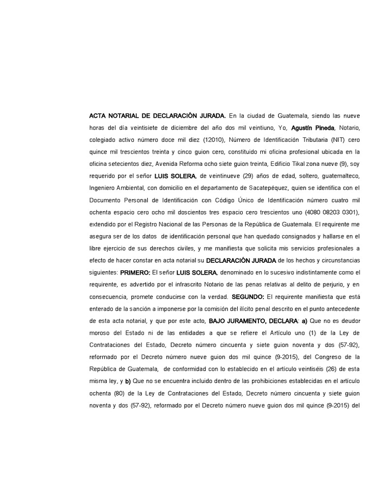 Declaración Jurada de Servicios Profesionales | PDF | Guatemala | Ley común