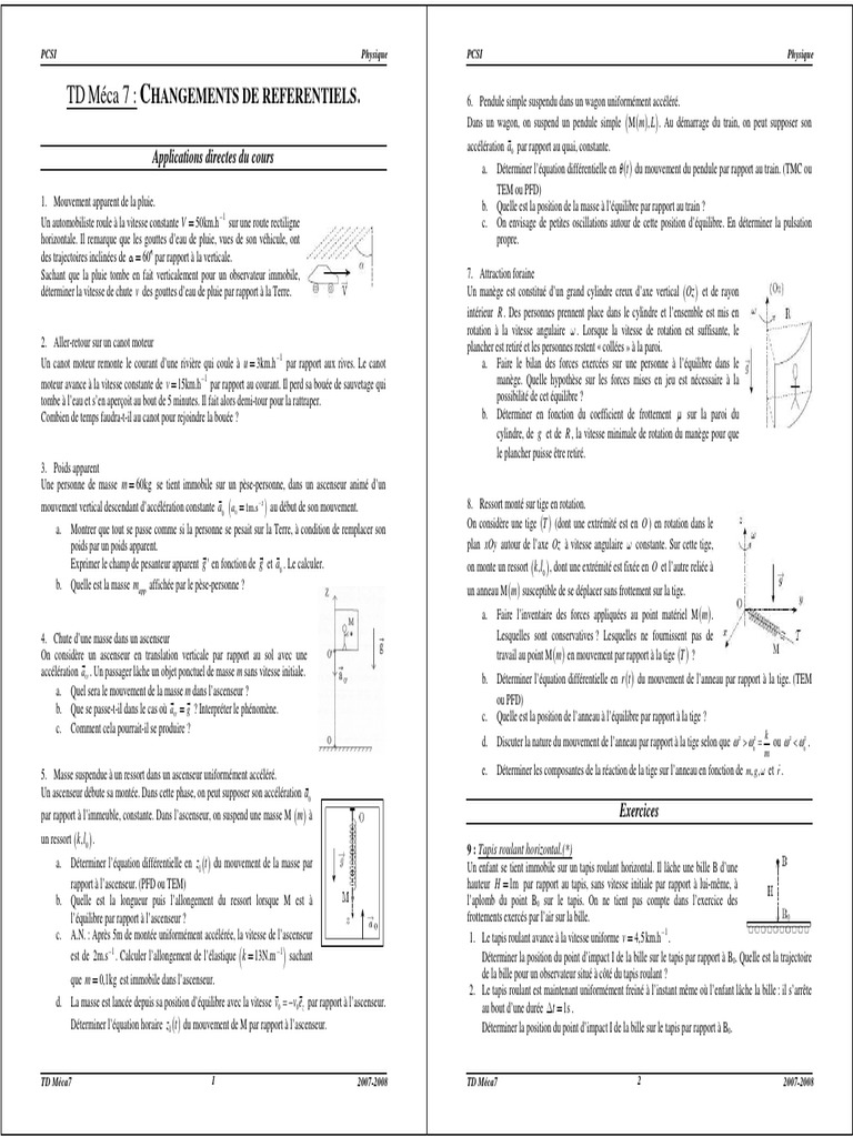 TD Méca 7:: Hangements de Referentiels | PDF | Rotation | Accélération
