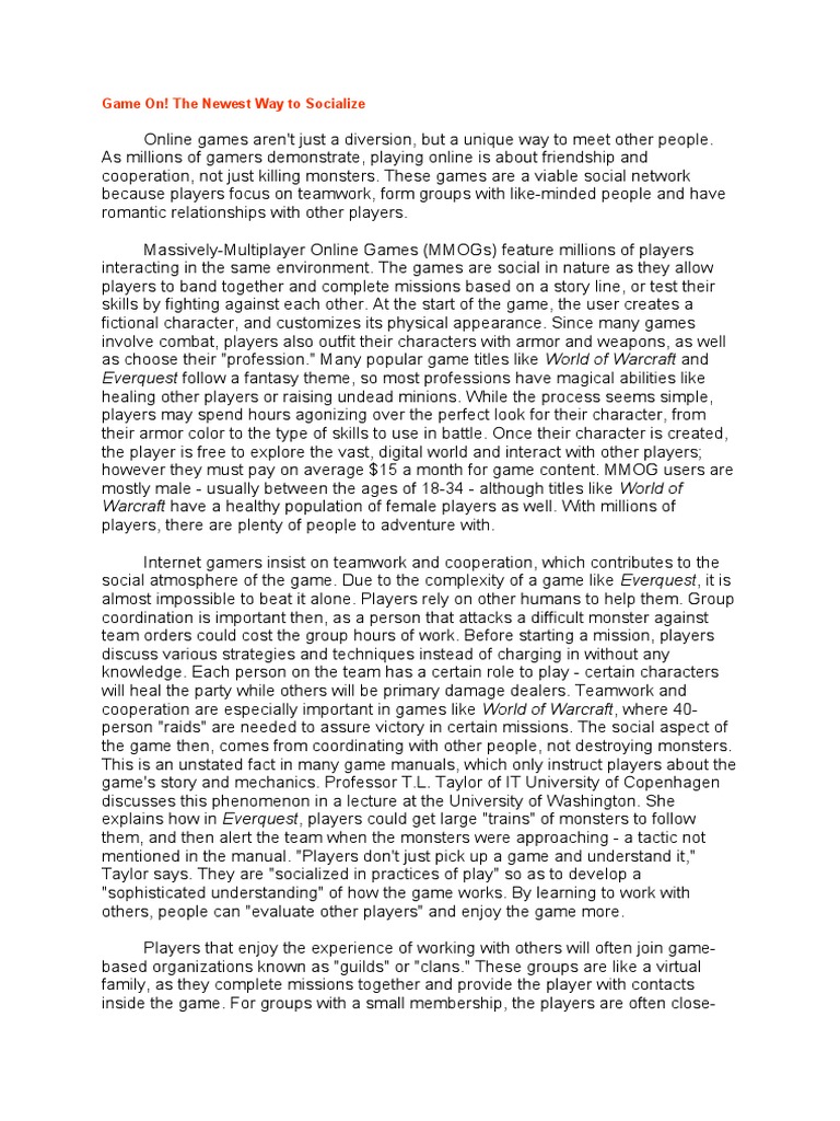 Socializing Through Online Gaming | PDF