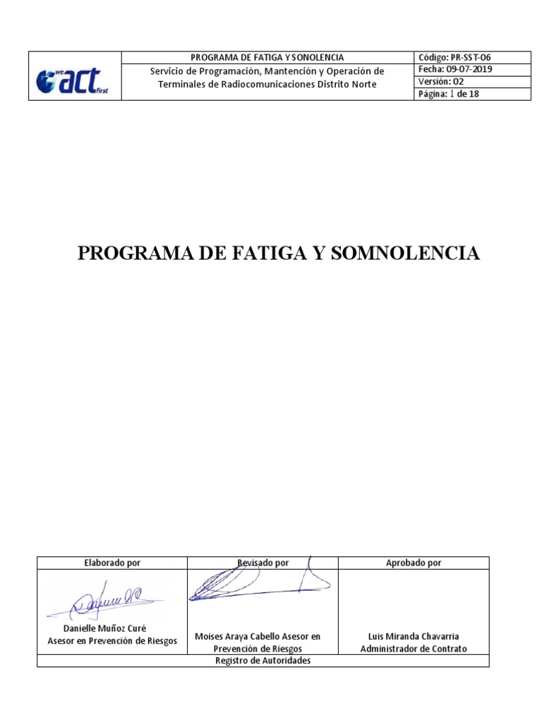 Programa de Control de Fatiga y Somnolencia | PDF | Dormir | Seguridad ...