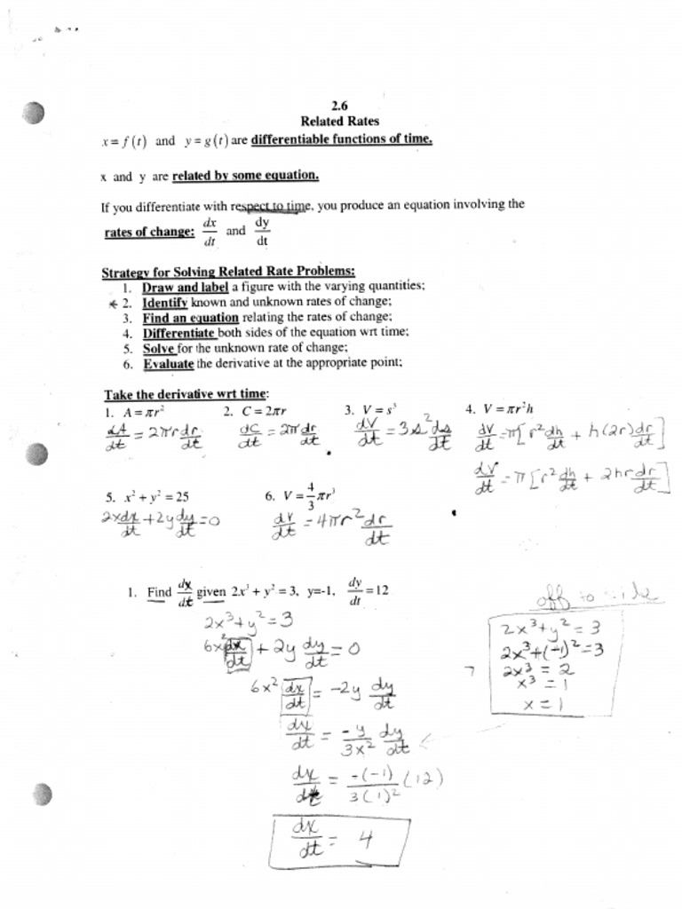 2.6 Related Rates WK Key | PDF