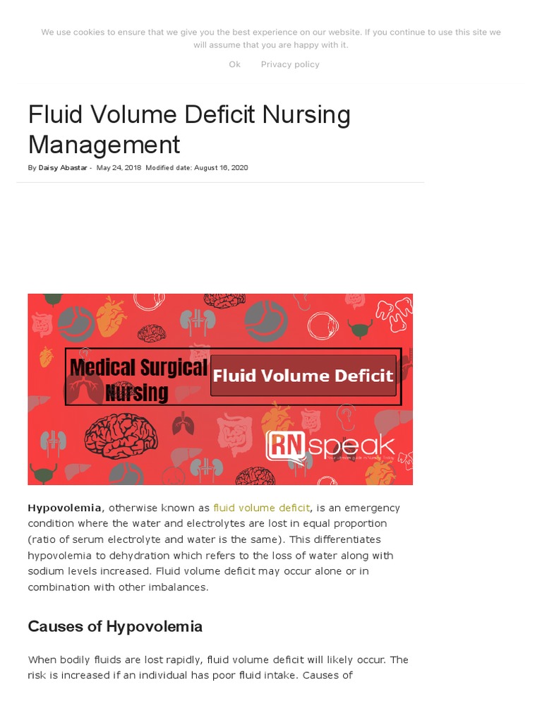 Fluid Volume Deficit Nursing Management PDF Dehydration Medicine