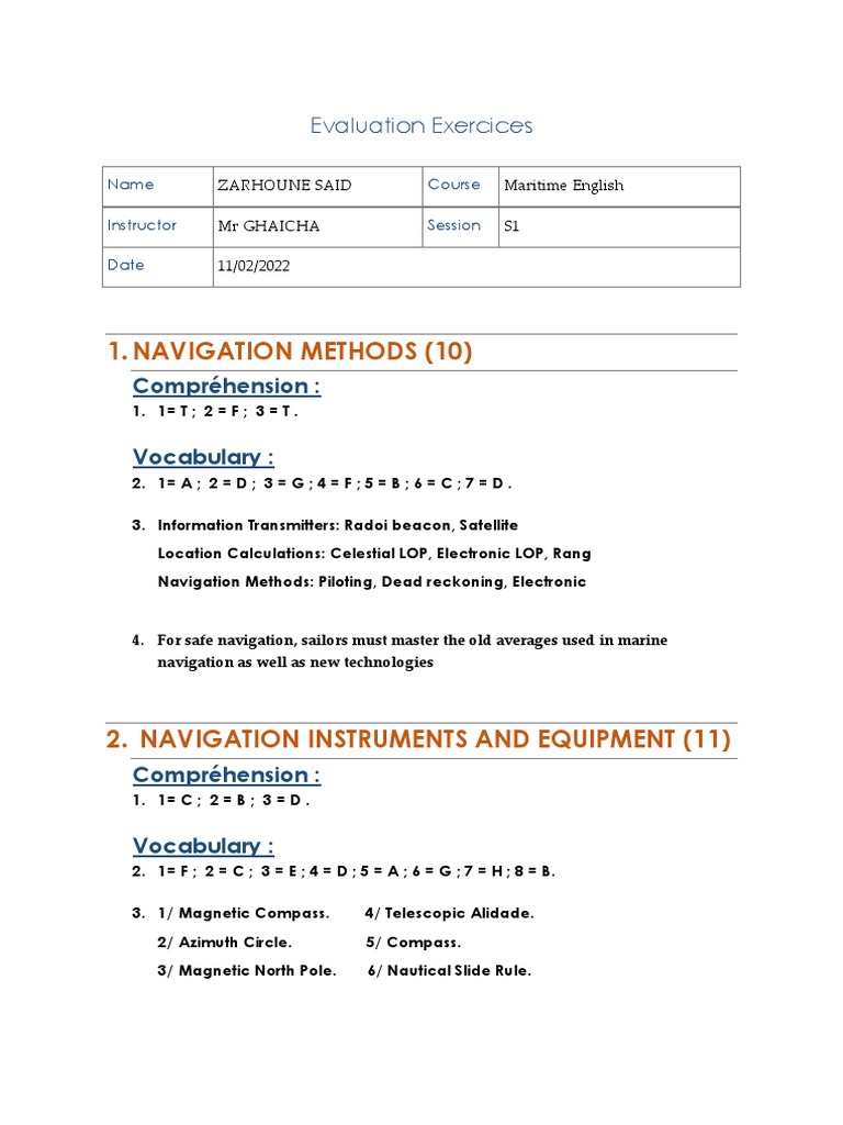Navigation Methods (10) : Evaluation Exercices | PDF | Teaching Methods ...