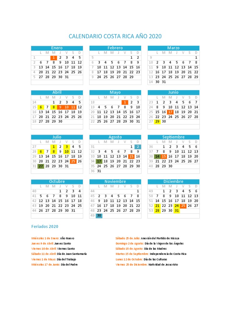 Calendario Costa Rica PDF Calendario Navidad