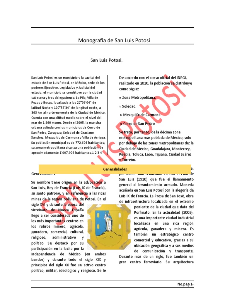 Monografia de San Luis Potosi PDF México Ciudad de México