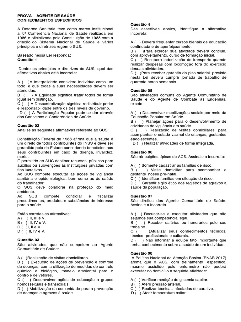 Prova Agente de Saude 2021 | PDF | Pen-drive | Vírus da Zika