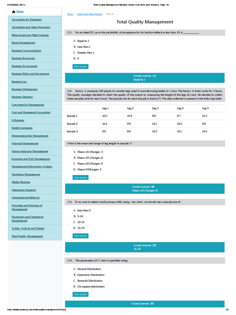 Total Quality Management Multiple Choice Questions and Answers. Page 16 ...