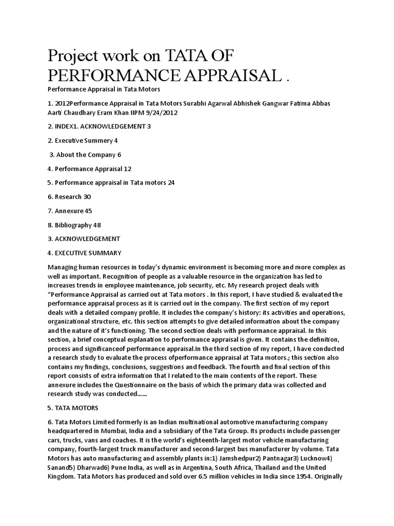 Tata Motors Performance Appraisal Study | PDF | Performance Appraisal