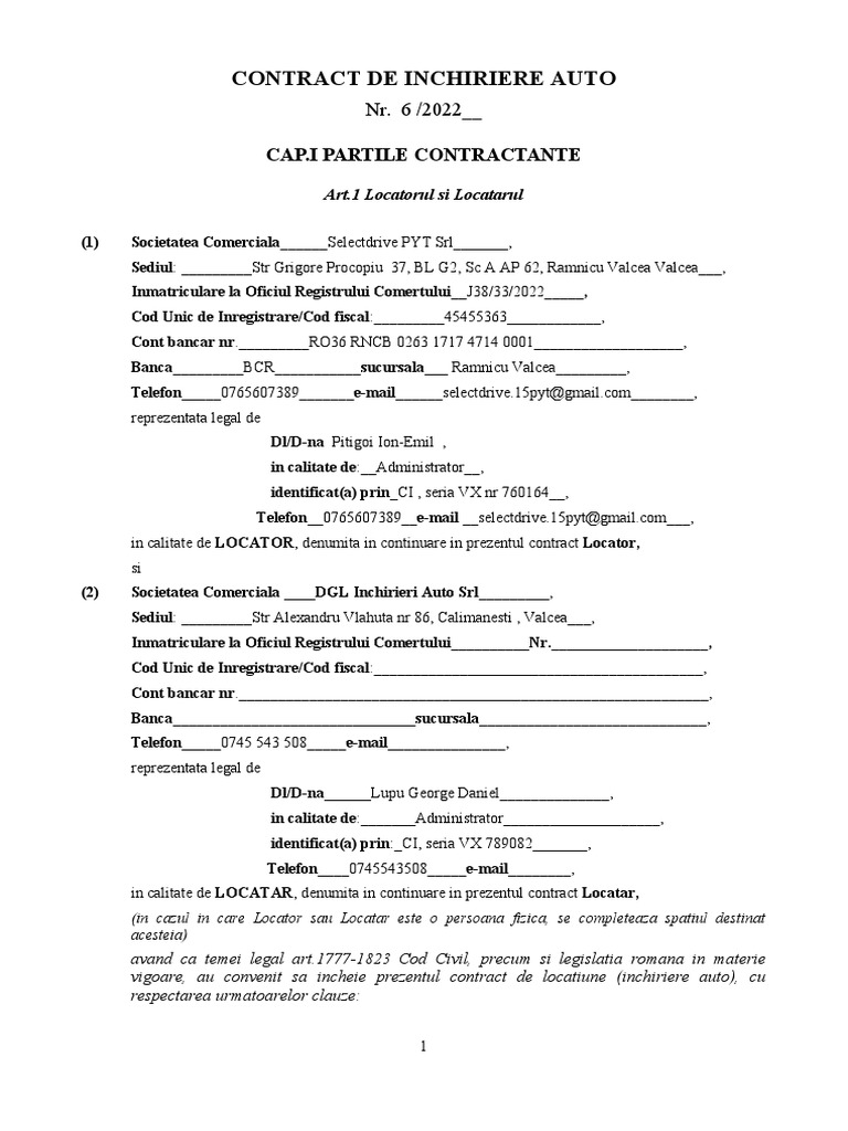 Demo Contract de Inchiriere Auto Rent A Car PDF
