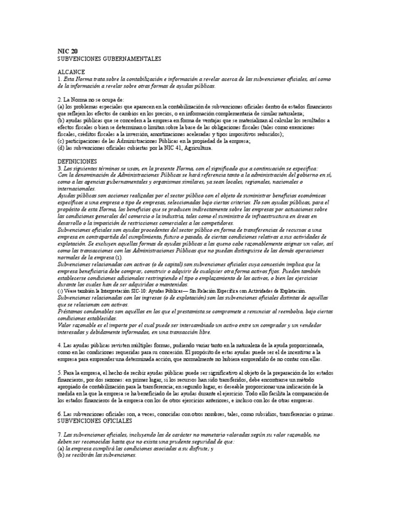 NIC 20 - Versión en español | PDF | Otorgar dinero) | Contabilidad