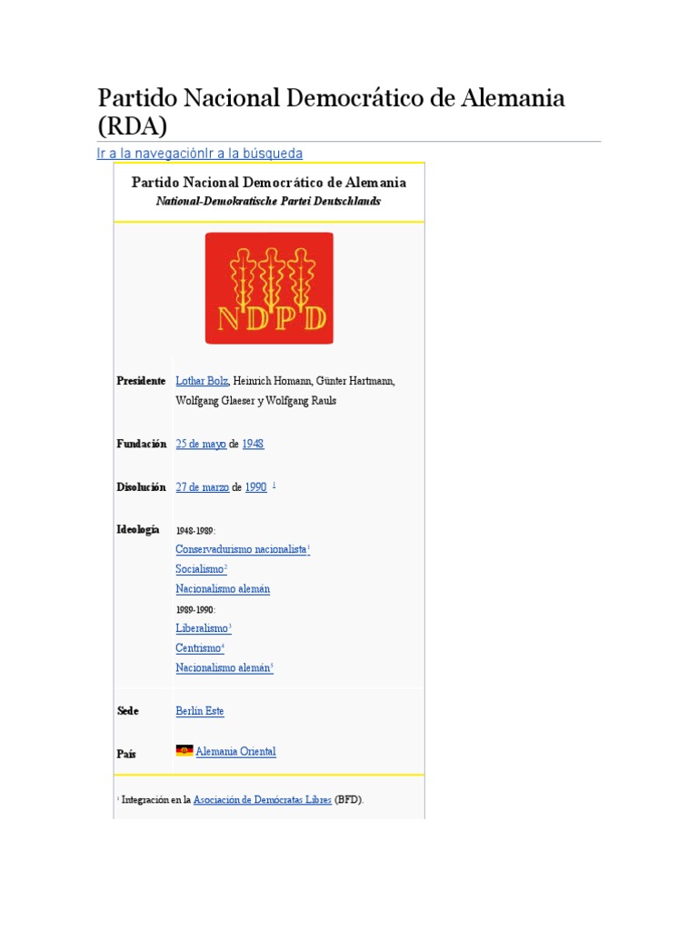 Partido Nacional Democrático de Alemania PDF Alemania del Este