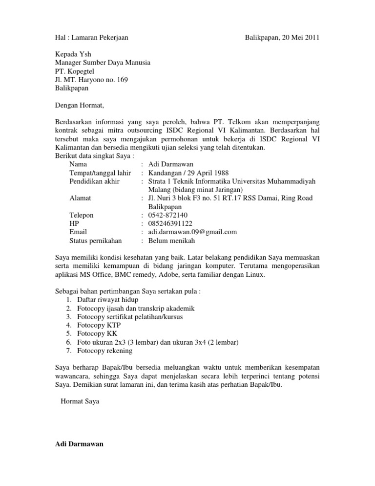 Contoh Surat Lamaran Perpanjangan Kontrak