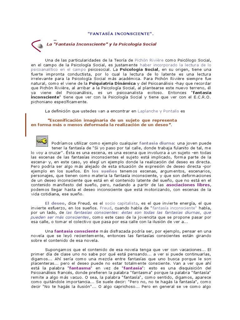 FANTASÍA INCONSCIENTE I - G. Adamson | PDF | Psicoanálisis | Mente ...