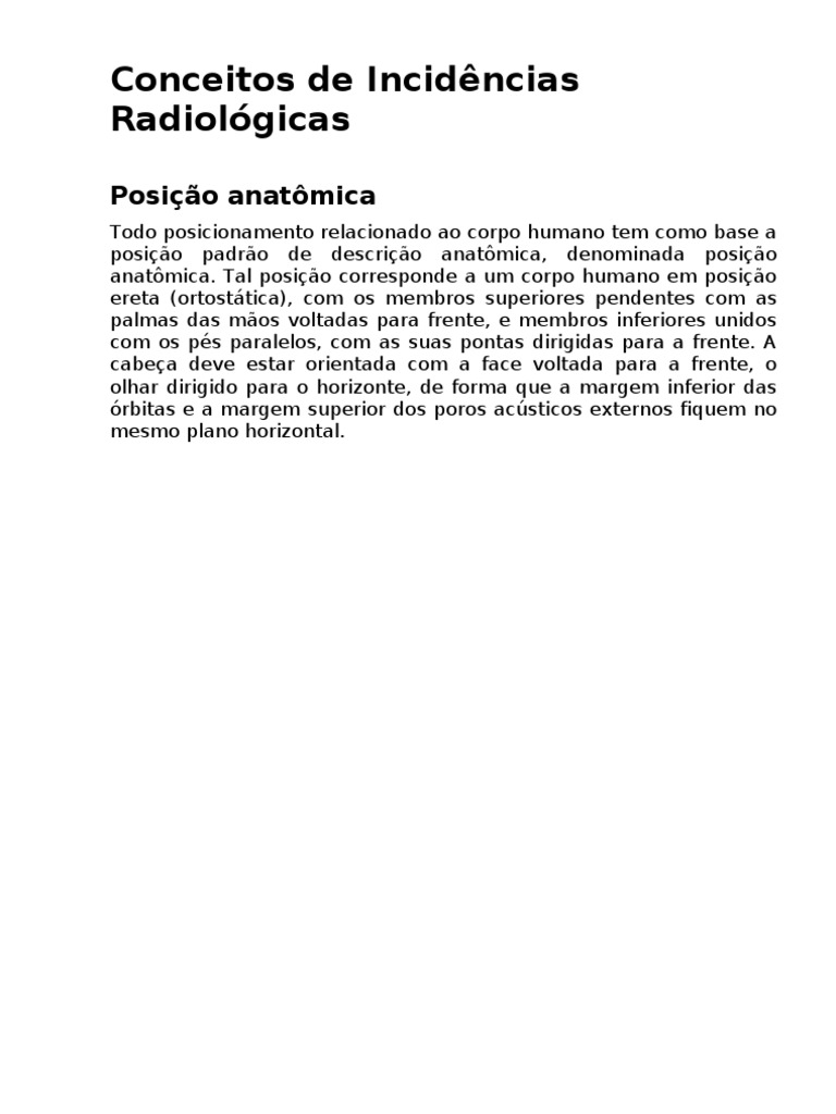Incidências Radiológicas: Conceitos e Tipos | PDF | Raio X | Radiologia