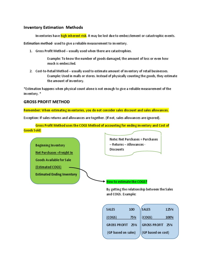 Gross Profit Method for Inventory Estimation | PDF | Inventory | Cost ...