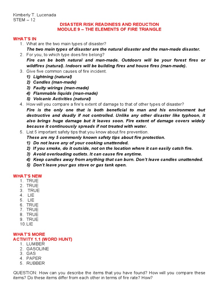 Disaster Risk Readiness and Reduction Module 9 - The Elements of Fire ...