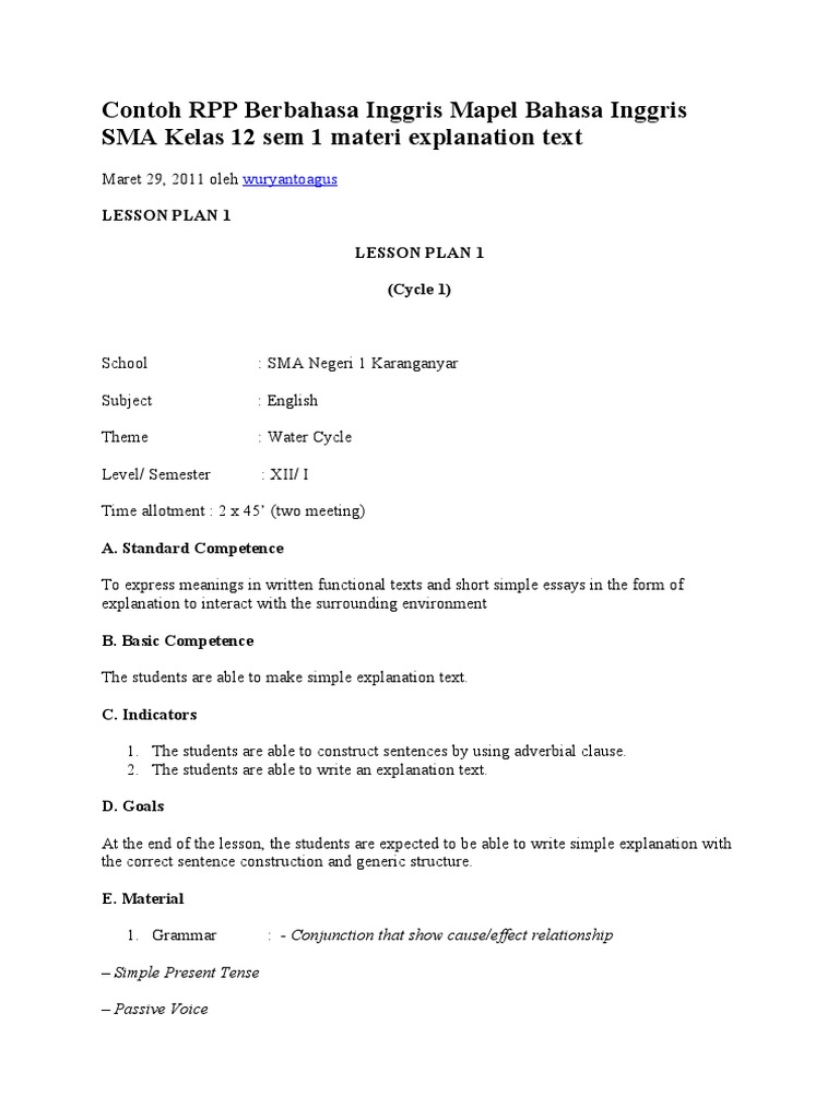 Contoh RPP Berbahasa Inggris Mapel Bahasa Inggris SMA