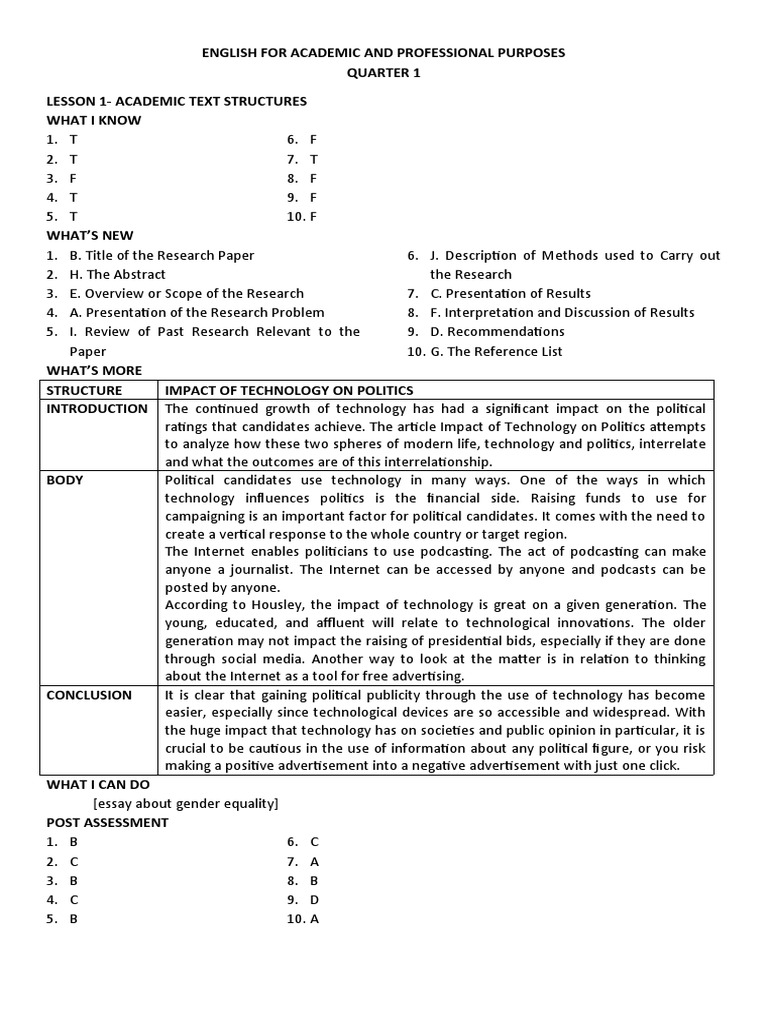 English For Academic and Professional Purposes Quarter 1 | PDF ...