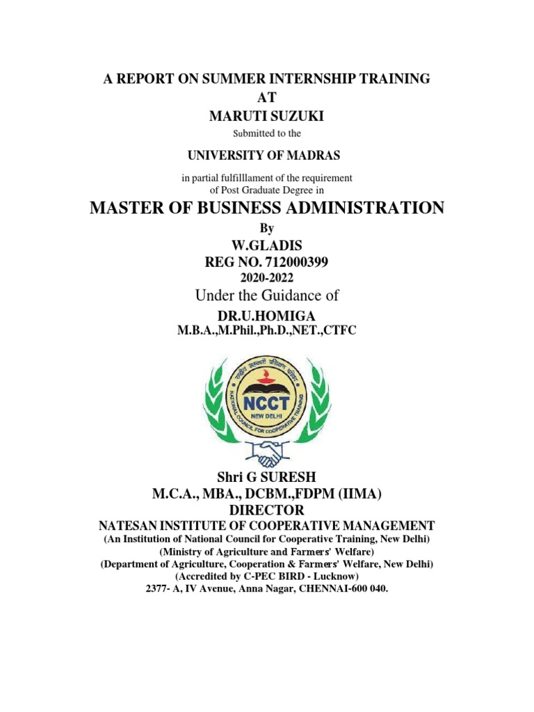 Summer Internship Report (Maruti Suzuki) Gladis.w PDF Economies Business