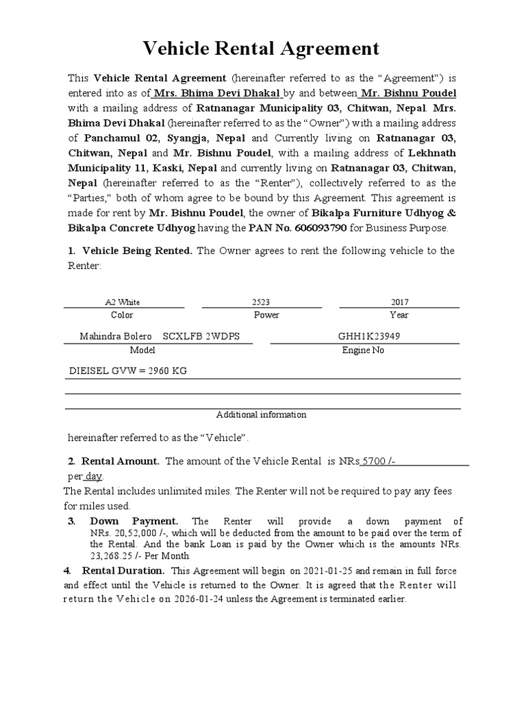 Vehicle Rental Agreement Template | PDF | Renting | Insurance