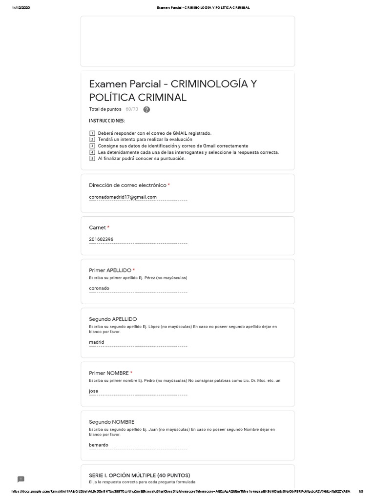 Examen Parcial - CRIMINOLOGÍA Y POLÍTICA CRIMINAL 2222 | PDF | Derecho ...