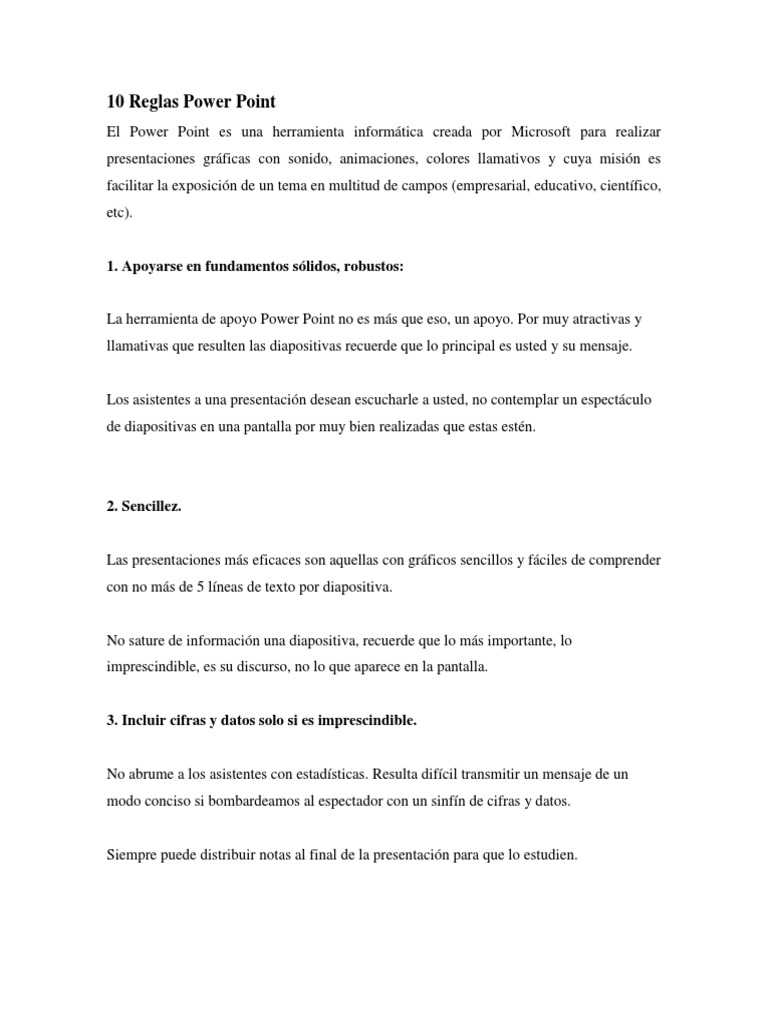 10 Reglas Power Point | PDF | Microsoft PowerPoint