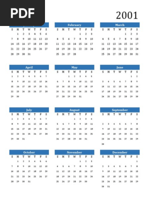 2001 Year Calendar Overview | PDF