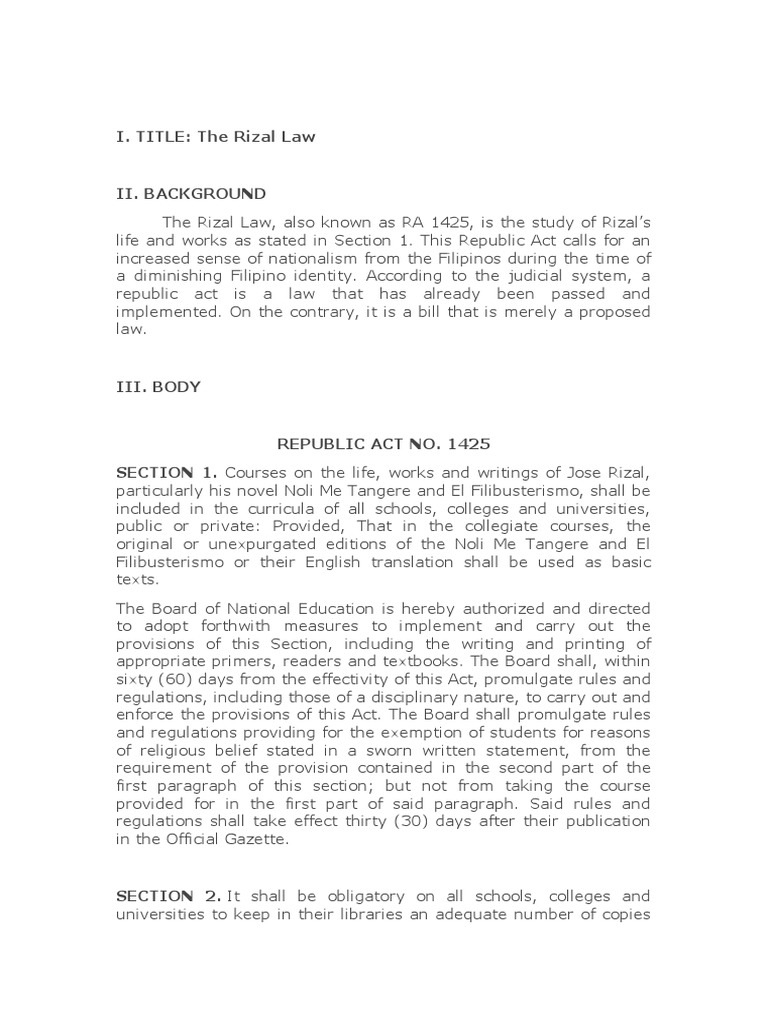 The Rizal Law Promoting Nationalism and Patriotism through the