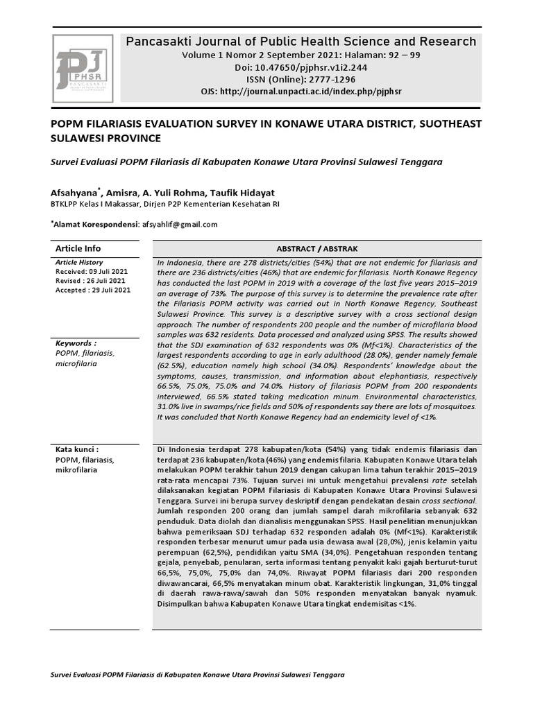 Pancasakti Journal of Public Health Science and Research PDF Animal