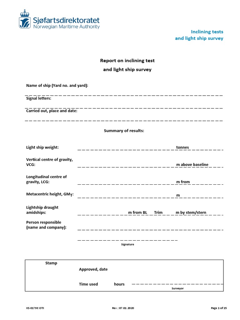 Ks 0179 Report On Inclining Test Eng PDF Hull (Watercraft) Ships