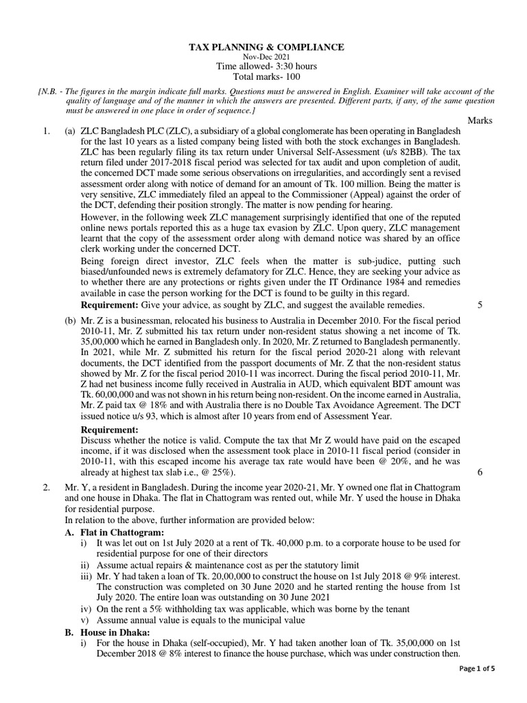 Analysis of Tax Issues Arising from a Notice of Demand, Tax Compliance