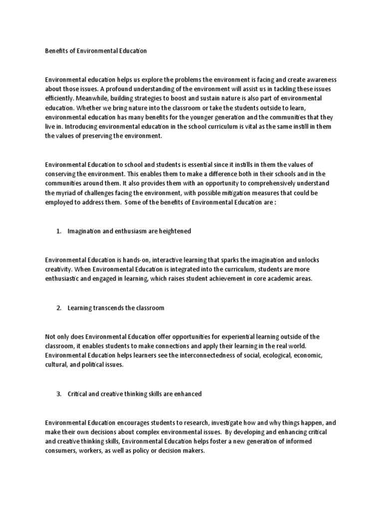 Benefits of Environmental Education | PDF | Learning | Creativity