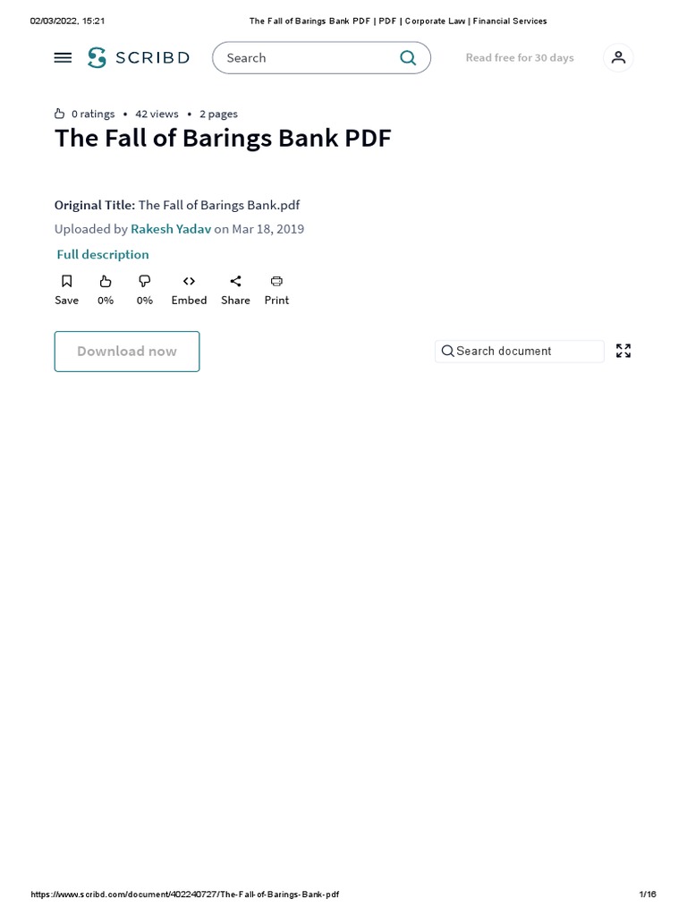 The Fall of Barings Bank PDF Download Now Download Free PDF
