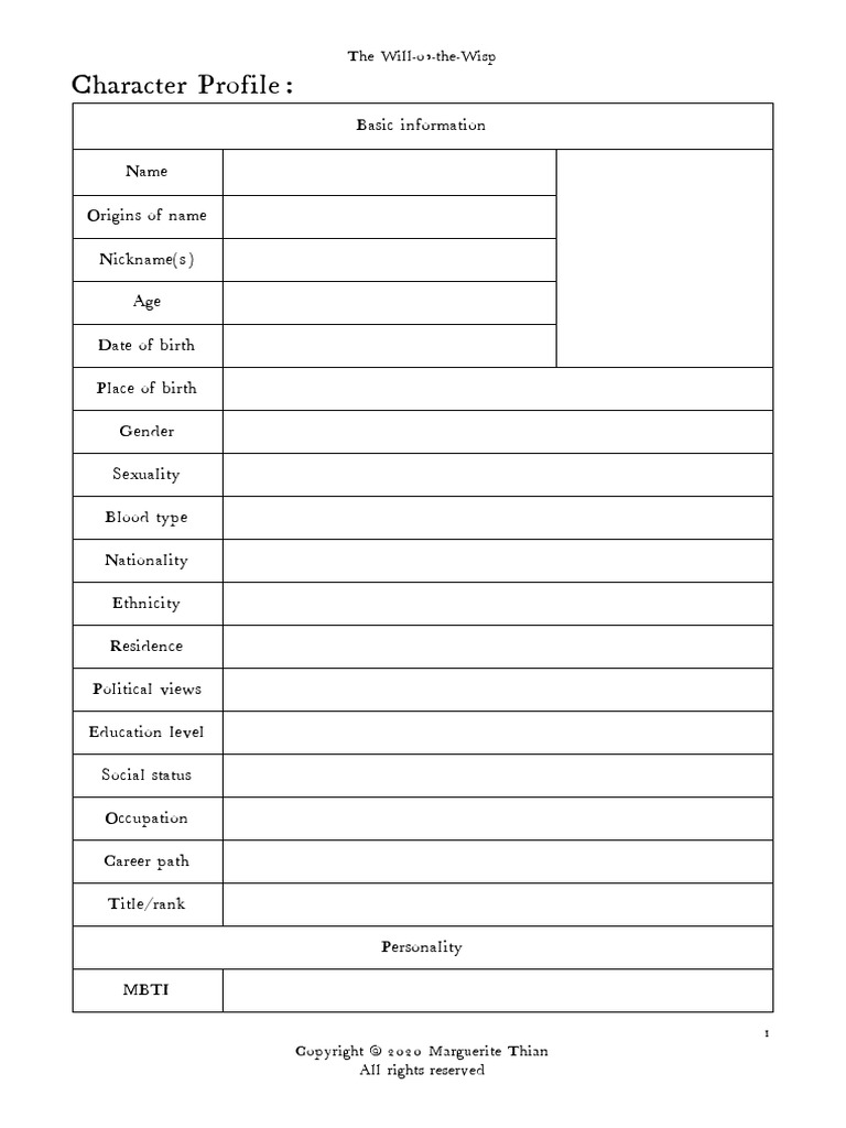 Character Profile Template PDF Extraversion And Introversion Character Profile Template PDF Extraversion And Introversion
