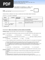 Answer Sheets in Science 10 - Week 1 & 2 Hormones in Human Reprodcution