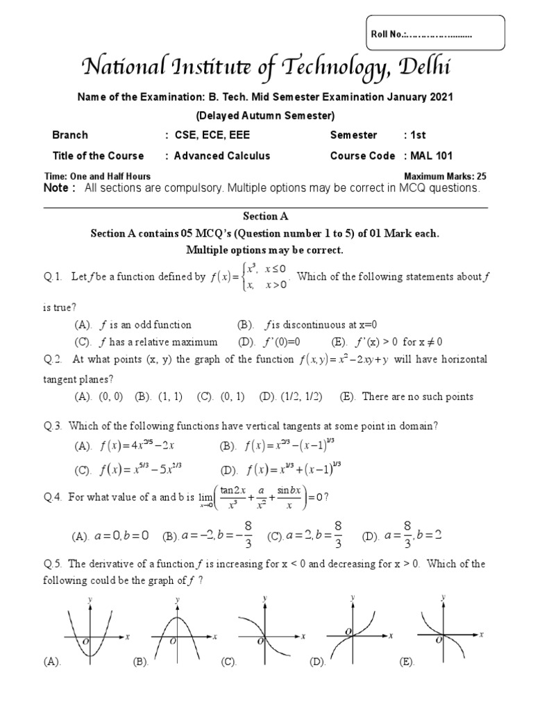 Advanced Calculus Midterm Exam Paper | PDF | Function (Mathematics ...