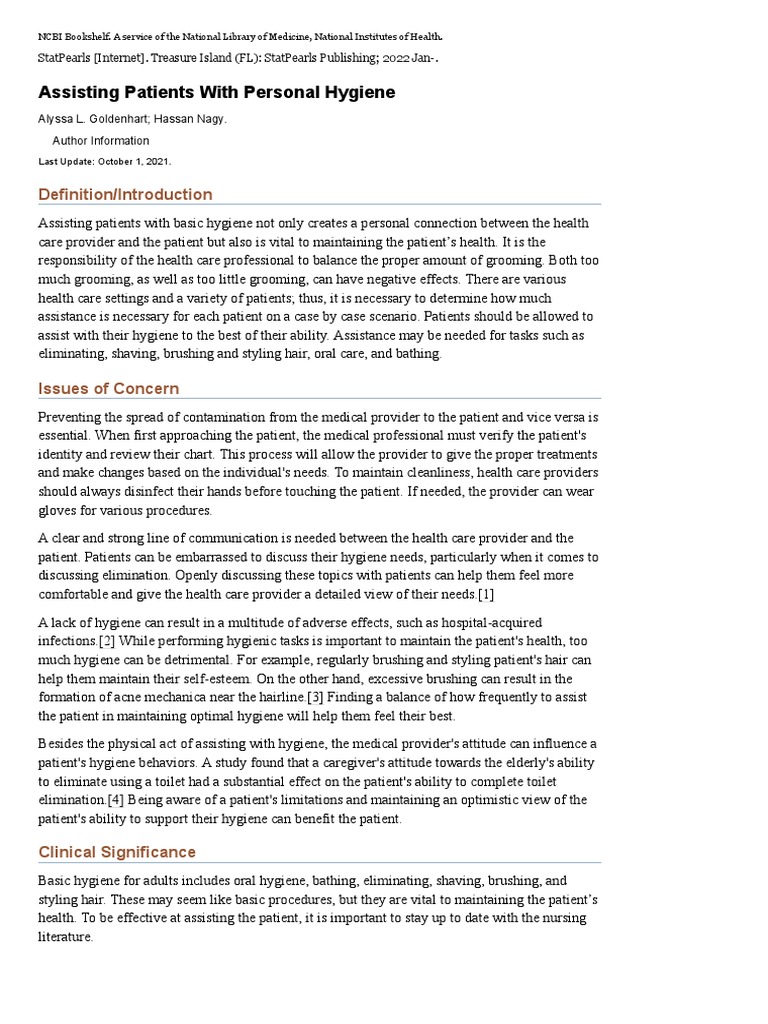 Assisting Patients With Personal Hygiene Definition/Introduction PDF Nail (Anatomy) Hygiene
