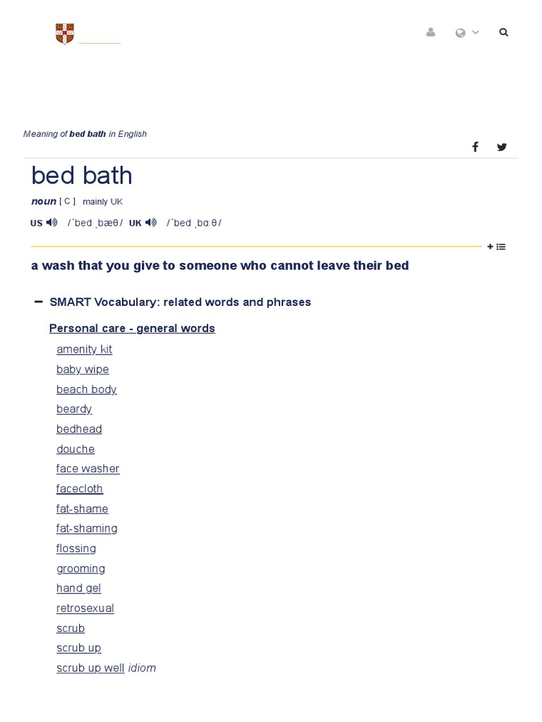 BED BATH Definition in The Cambridge English Dictionary PDF Http