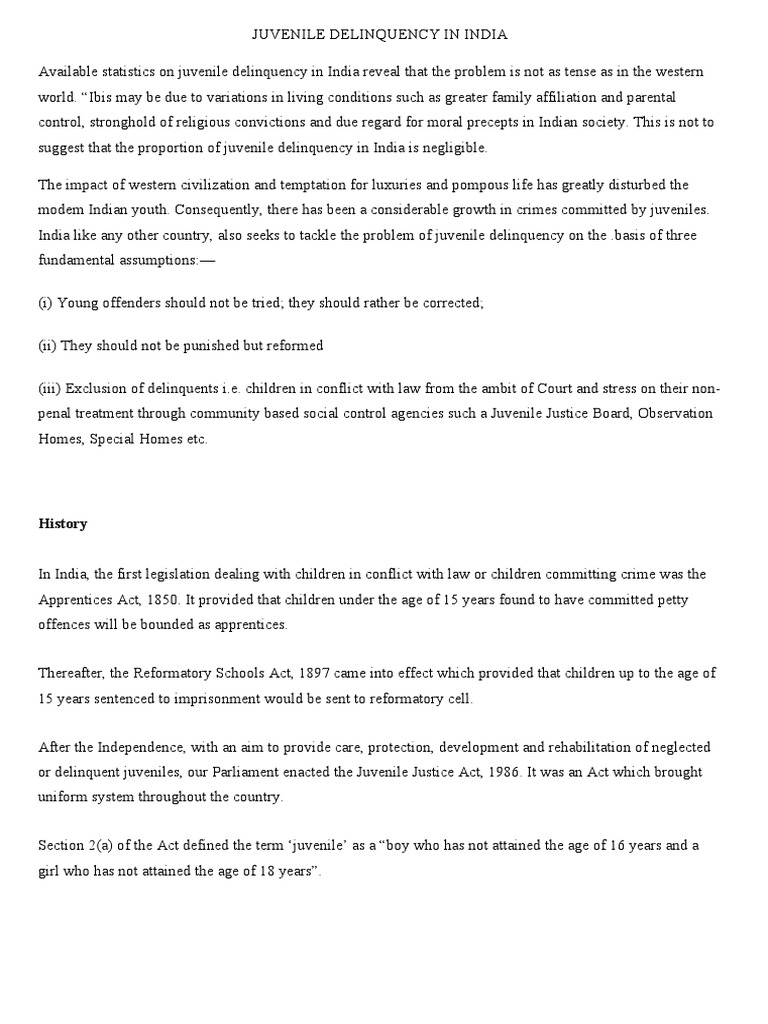 Juvenile Delinquency and Legal Reforms in India | PDF | Juvenile ...