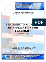 Cover Page Application For Teacher I Elementary Junior HS Level 2020